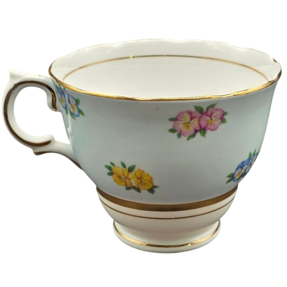 Vintage Colclough Blue Floral Bone China Teacup Pansy Gold Trim 1940s England